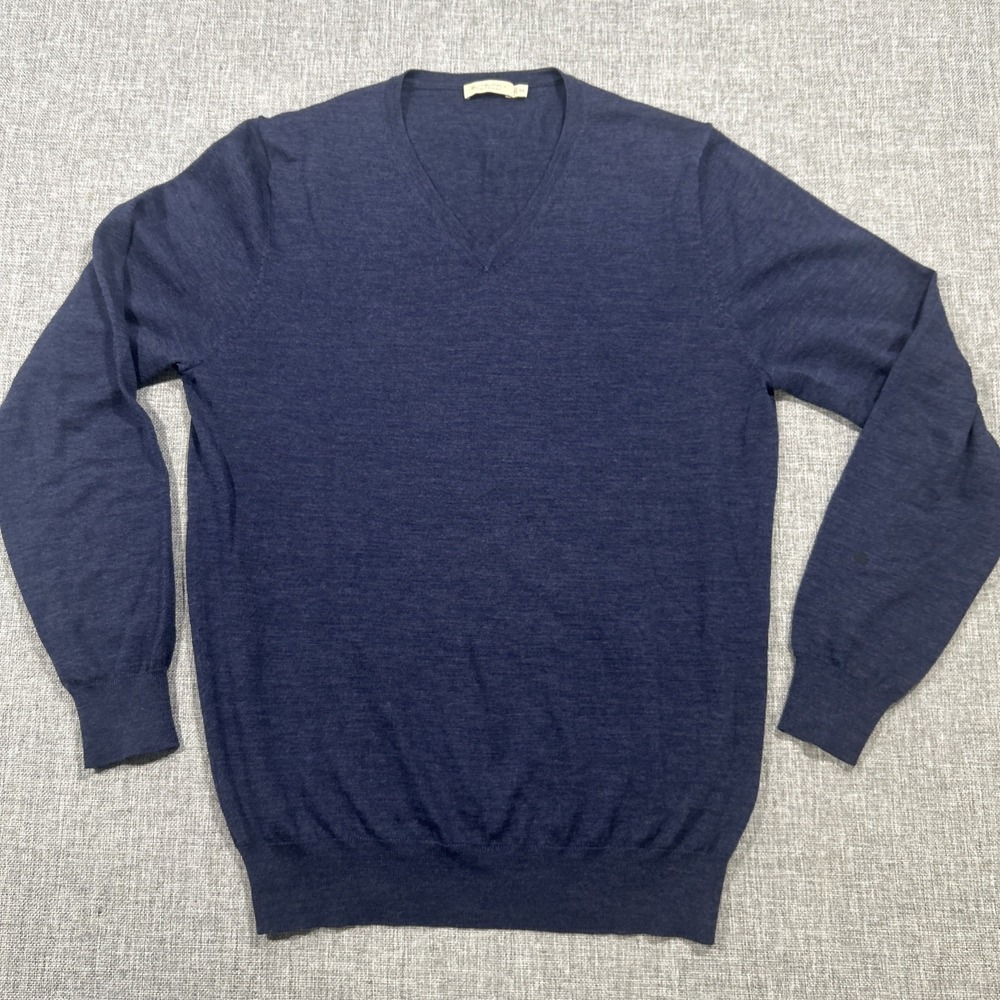 Suitsupply Mens Medium Sweater 100% Merino Wool Navy Blue V-Neck *Read*